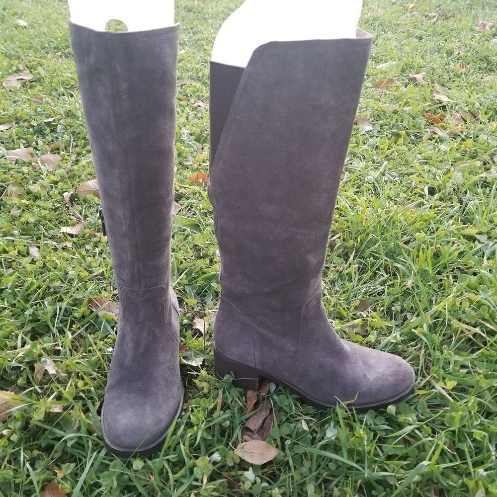 Lucky Brand Hanover Knee High Riding Equestrian Tall Boots‎ 6 Gray Suede Leather